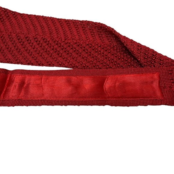 OHRBACHS Vintage Knit Necktie Red Flat End Mens Tie Preppy Solid Retro - Picture 6 of 8